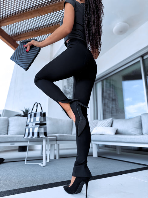 Black LUX leggings with slits LM1173
